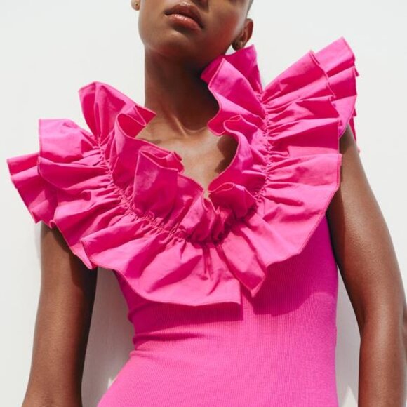 Zara Pink Ruffled Bodysuit - Picture 7 of 11